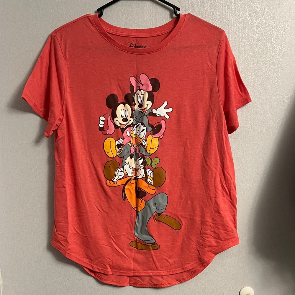 Disney Vibrant Coral Tee with Mickey and Friends